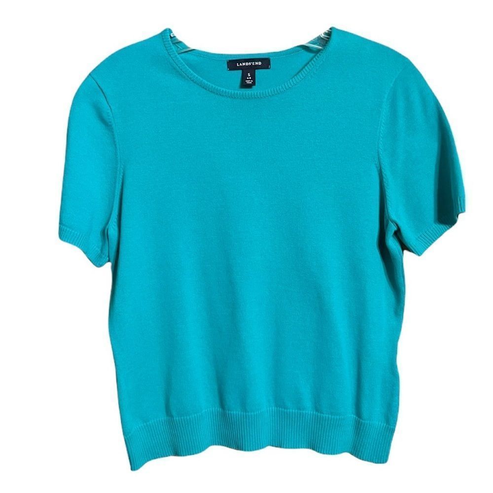 Land's End Turquoise Supima Cotton Short Sleeve T Shirt Sz 6-8 EUC